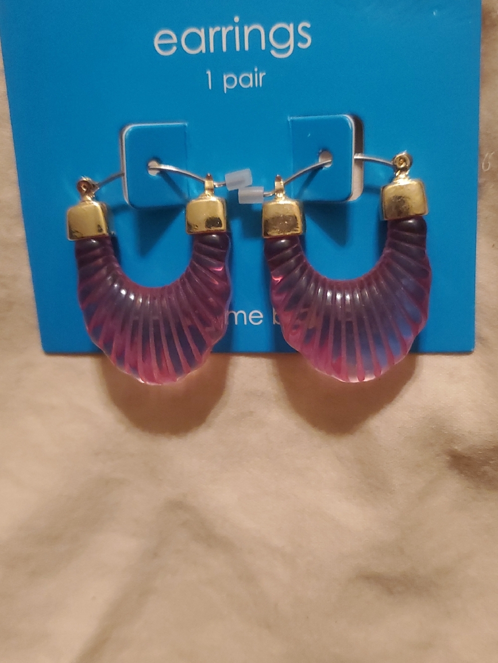 Gold-Accent Pink Ribbed Hoop Earrings